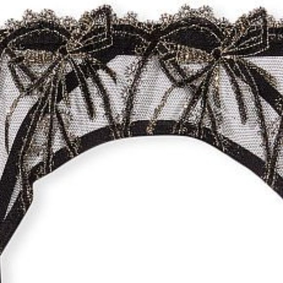VS M/L Dream Angels Shimmer Bow Garter Belt Black and Gold Embroidery - Picture 3 of 5